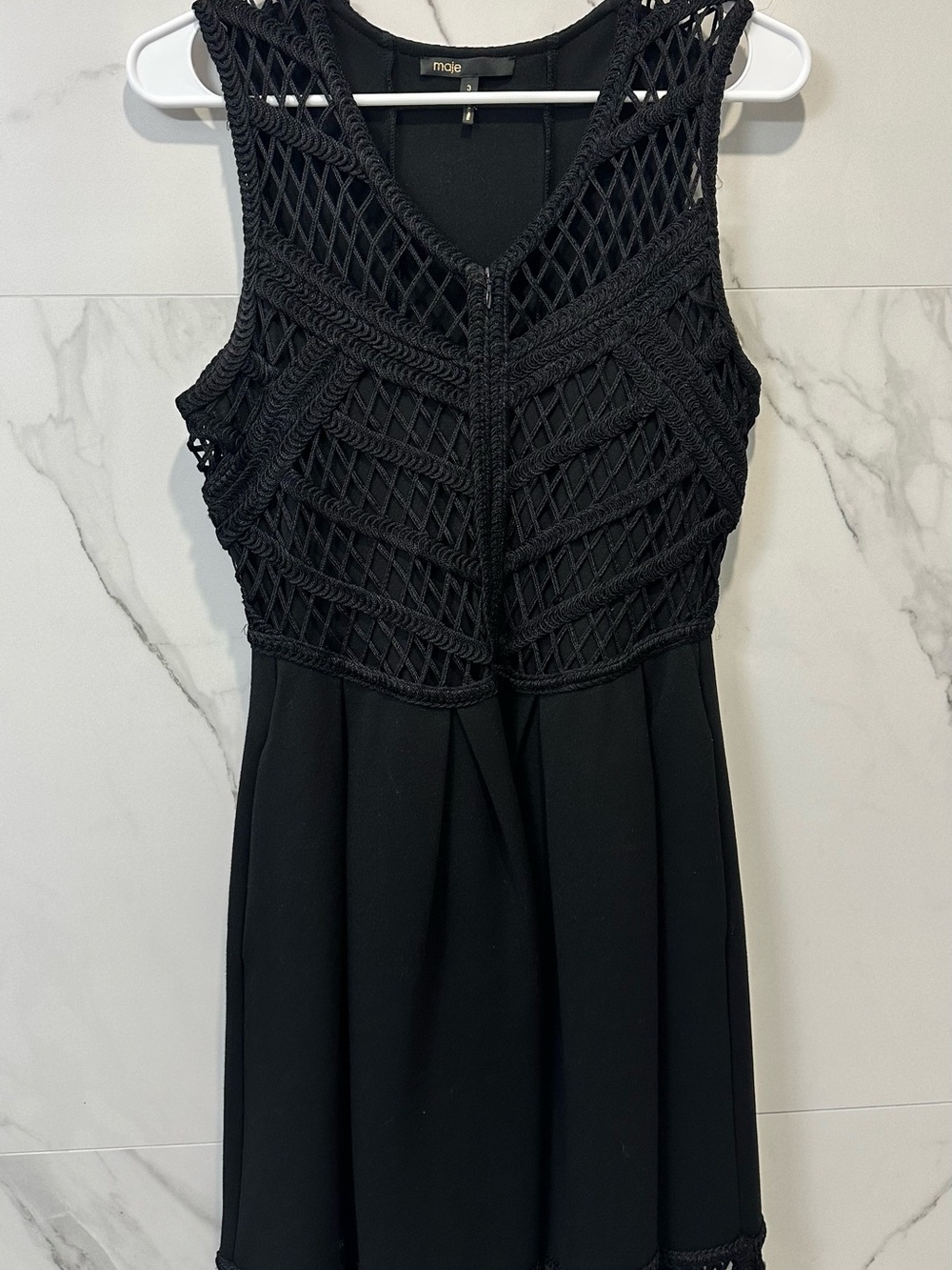 Maje Black Crochet Bodice Mini Dress